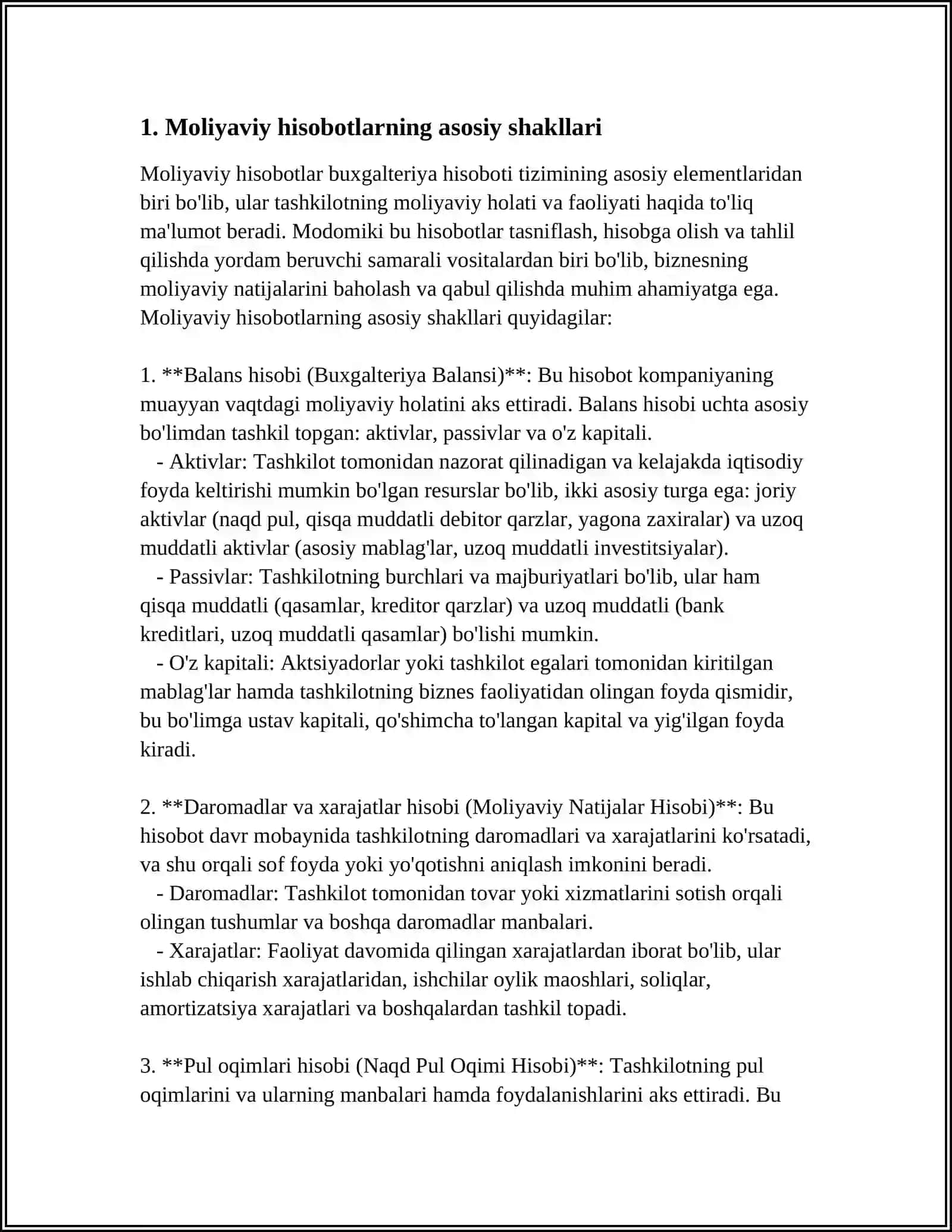 Moliyaviy hisobotlarni tuzish shakllari va ularga quyiladigan talablar 3