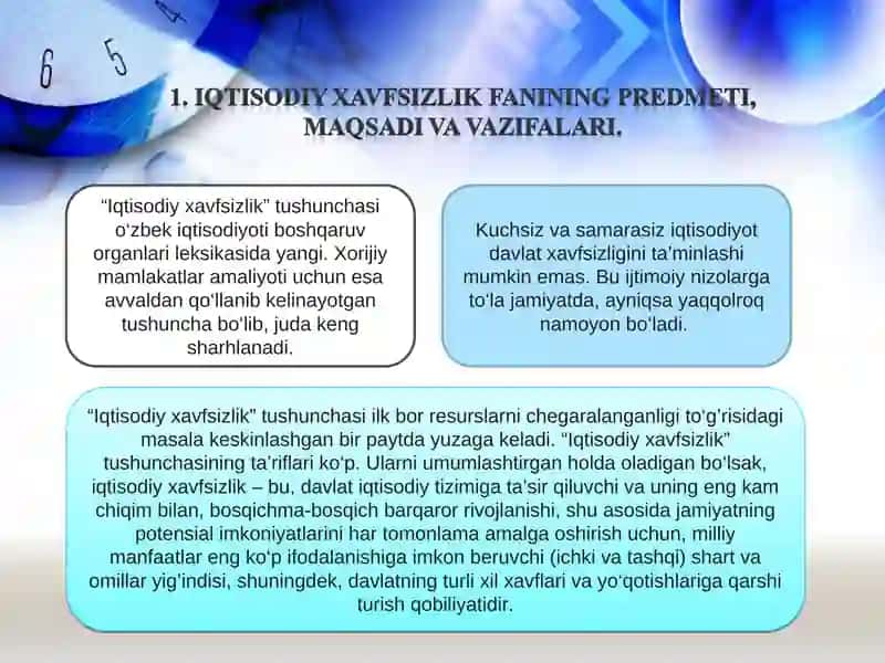 IQTISODIY XAVFSIZLIK FANIGA KIRISH, FANNING PREDMETI, MAQSADI VA VAZIFALARI 3
