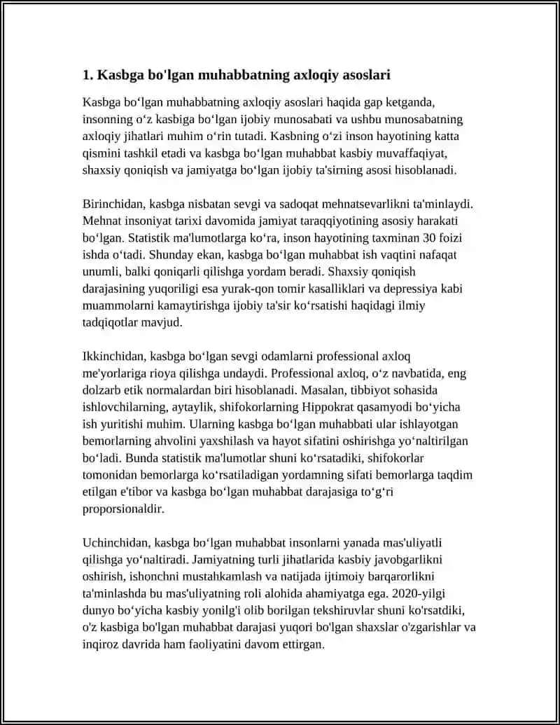 Kasbga boʻlgan muhabbat va axloq va burchning axloqi tushunchalar 3
