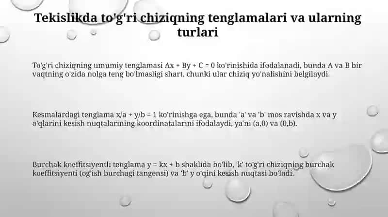 Tekislikda toʻgʻri chiziq tenglamalari va uning turlari 3