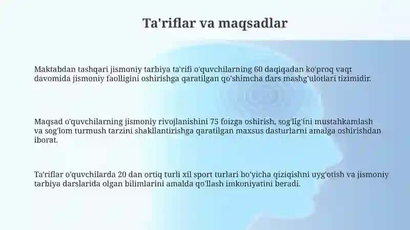 Sinfdan tashqari o'liklarda olib boriladigan jismoniy tarbiya ishlarini taqsimlash 3