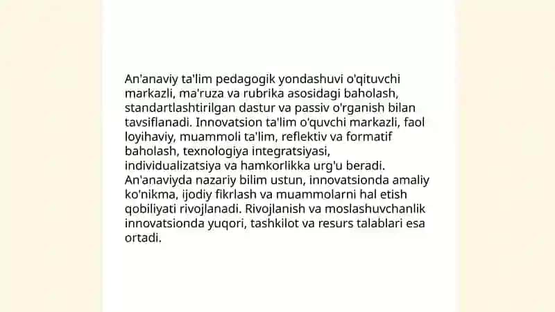 An'anaviy va innovatsion ta'limning qiyosiy tahlili 3