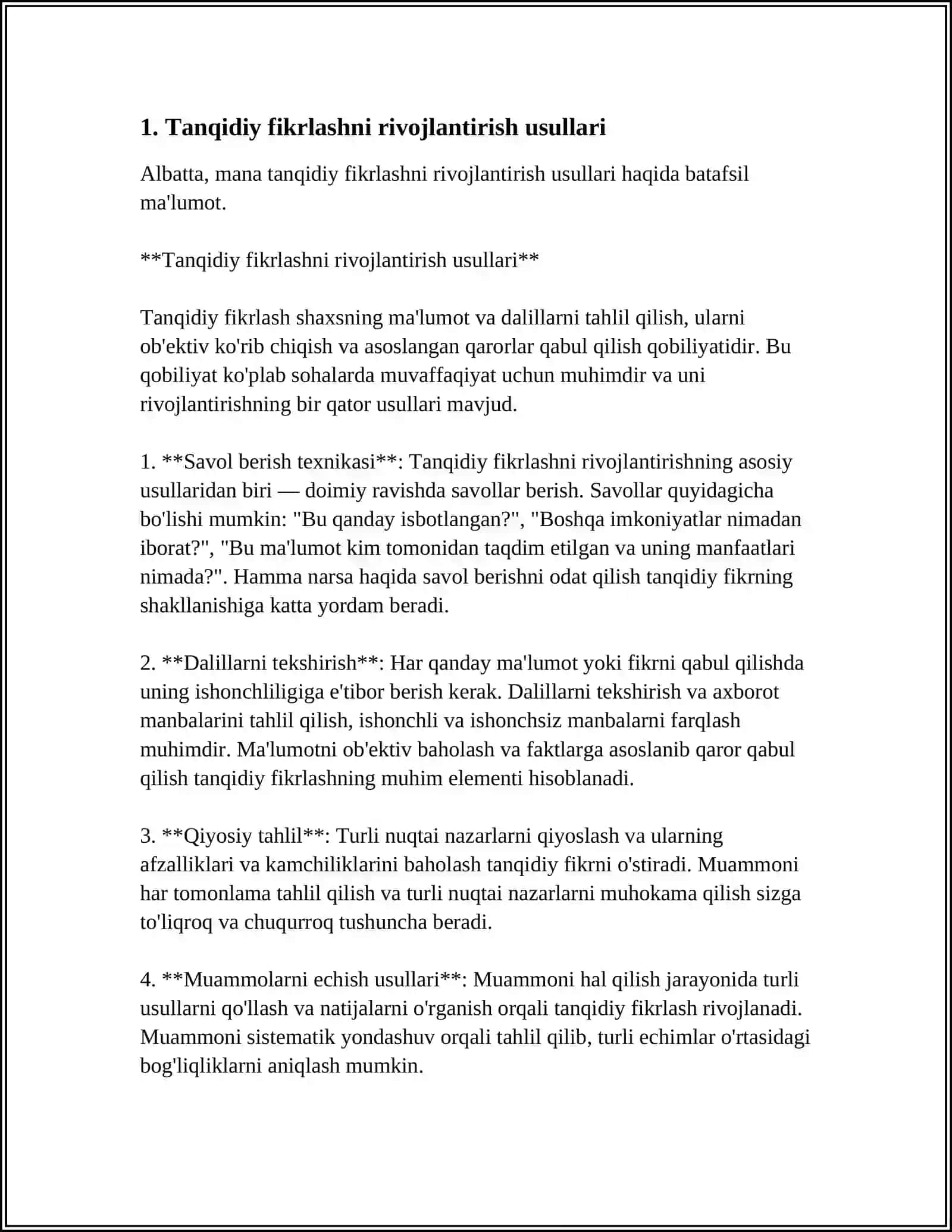 Tanqidiy fikrlashni rivojlantirish usullari 3