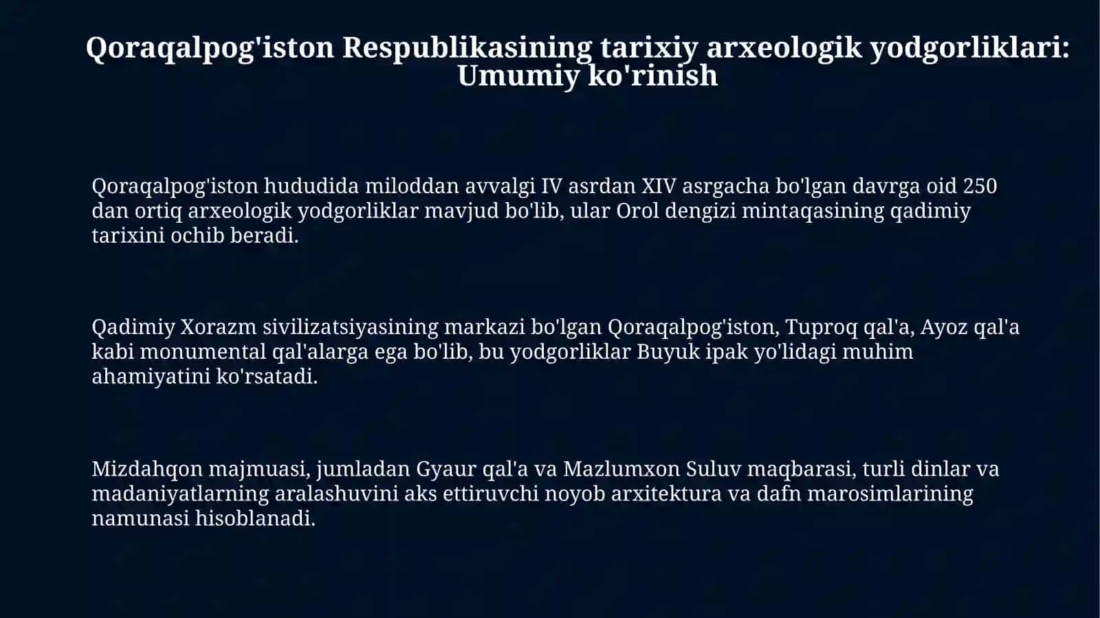 Qoraqalpog'iston Respublikasining tarixiy arxeologik yodgorliklari 3