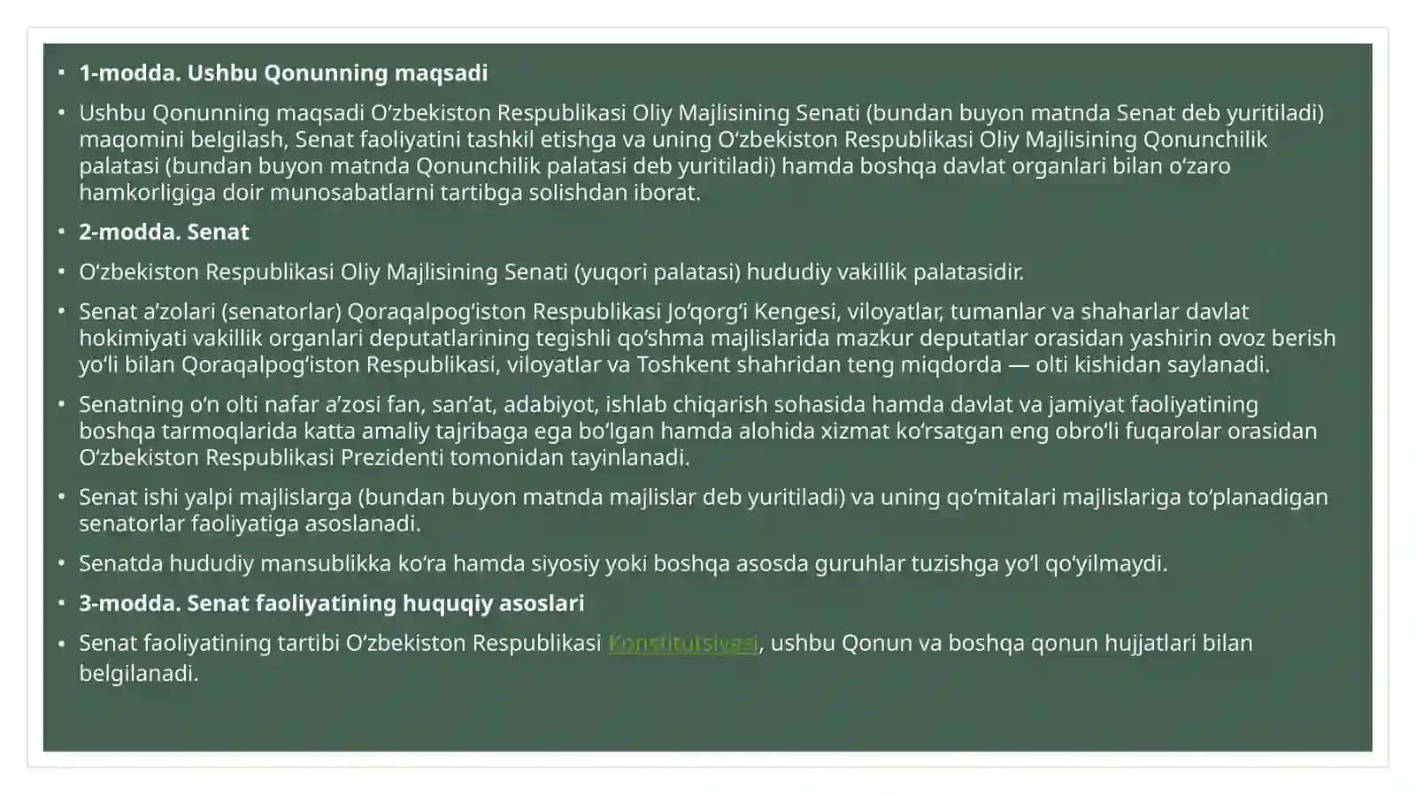 O‘ZBEKISTON RESPUBLIKASI OLIY MAJLISINING SENATI TO‘G‘RISIDA 3