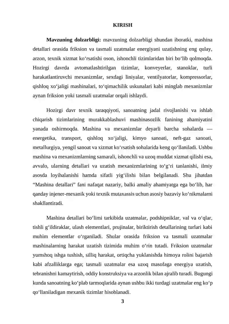 MASHINA DETALLARI BOʻLIMINING OʻRNI VA AHAMIYATI FREKSION VA TASMALI UZATMALAR 3