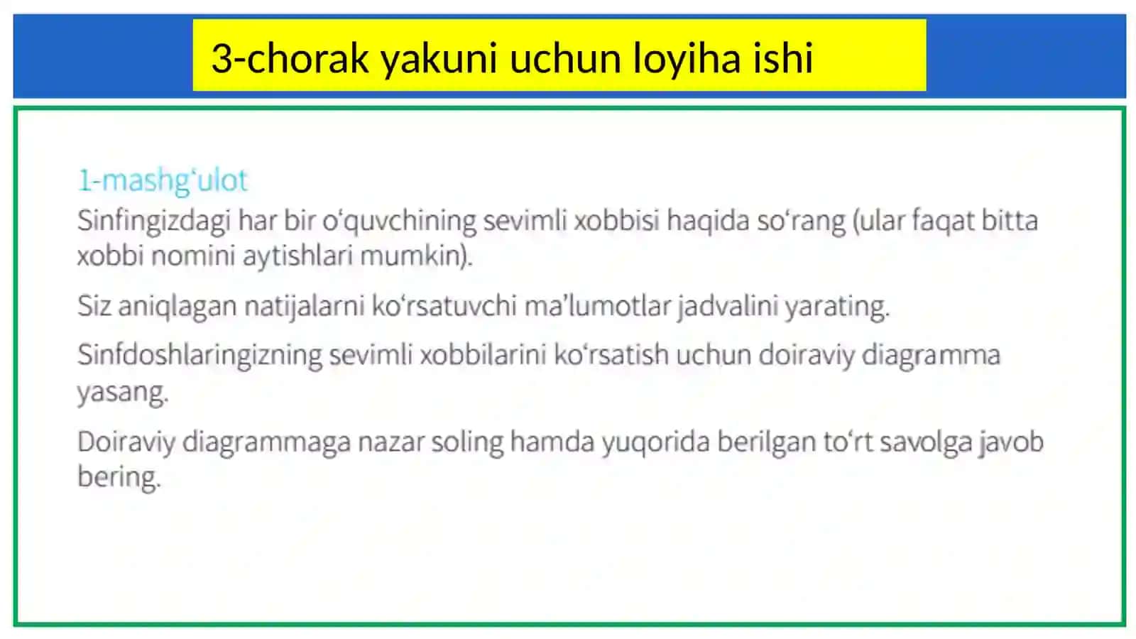 Diagrammalar bilan ishlashni boshlash. Axborotni guruhlash 3