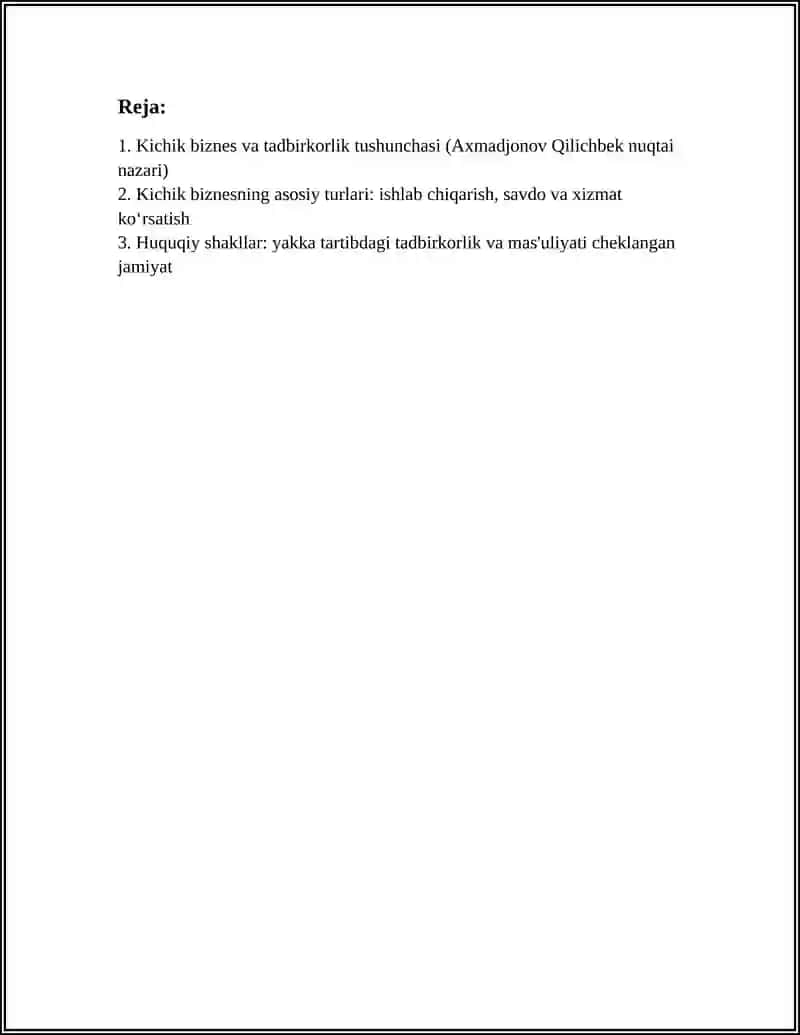 Kichik Biznes va Tadbirkorlikning Turlari hamda Shakllari 3