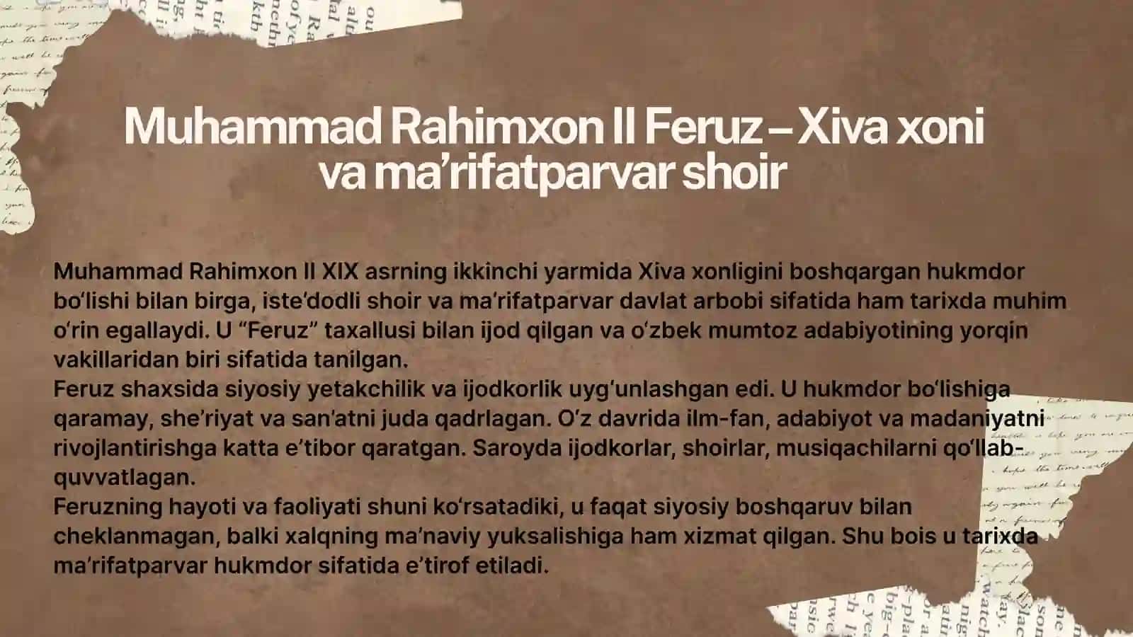 MUHAMMAD RAHIMXON II FERUZ HAYOTI VA IJODI 3