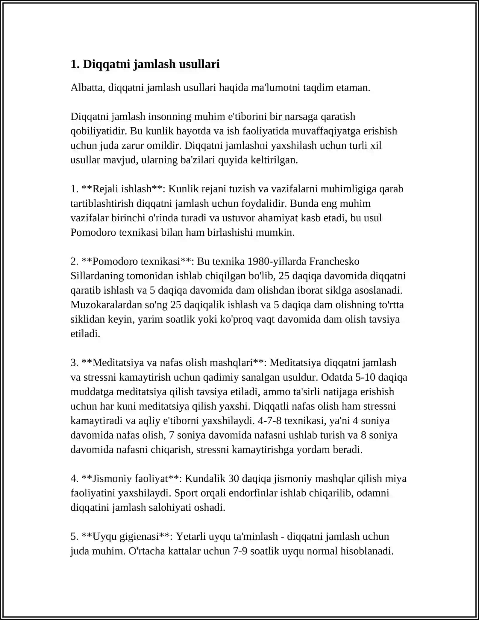 MUSTAQIL ISH Mavzu: DIQQAT VA FAOLIYAT 3