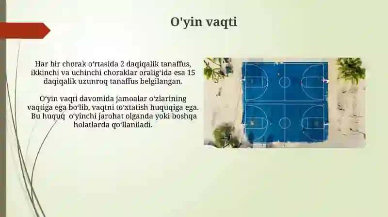 Basketbol o‘yini maydon olchamlari hamda o‘yin qoydalari 3