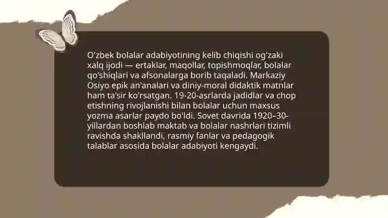 O'zbek bolalar adabiyotining kelib chiqishi va tarixiy ildizlari 3