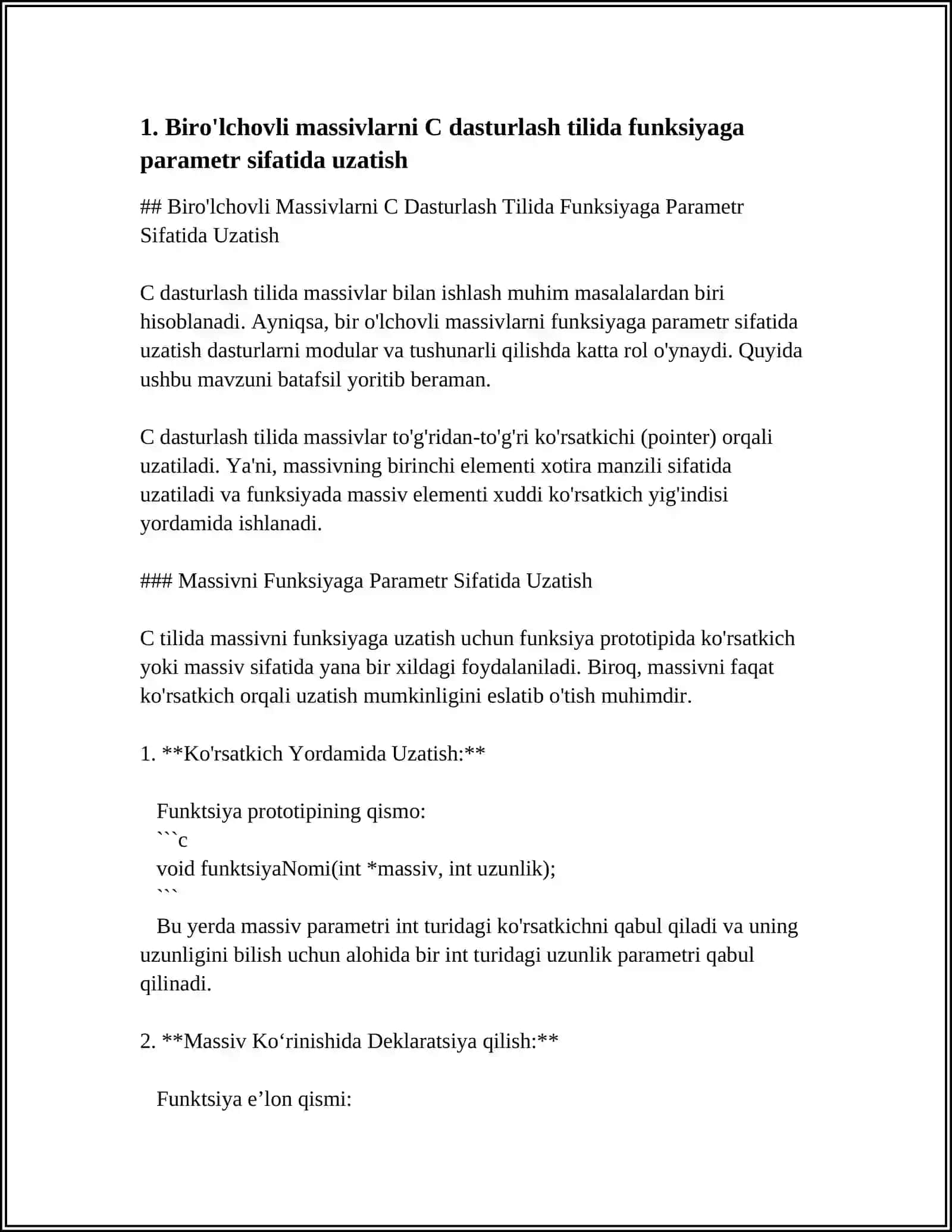 BIR OʻLCHOVLI MASSIVLARNI FUNKSIYA PARAMETRLARI SIFATIDA QOʻLLANILISHI 3