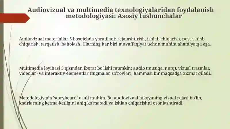 Audiovisual va multimedia texnologiyalardan foydalanish metodikasi 3