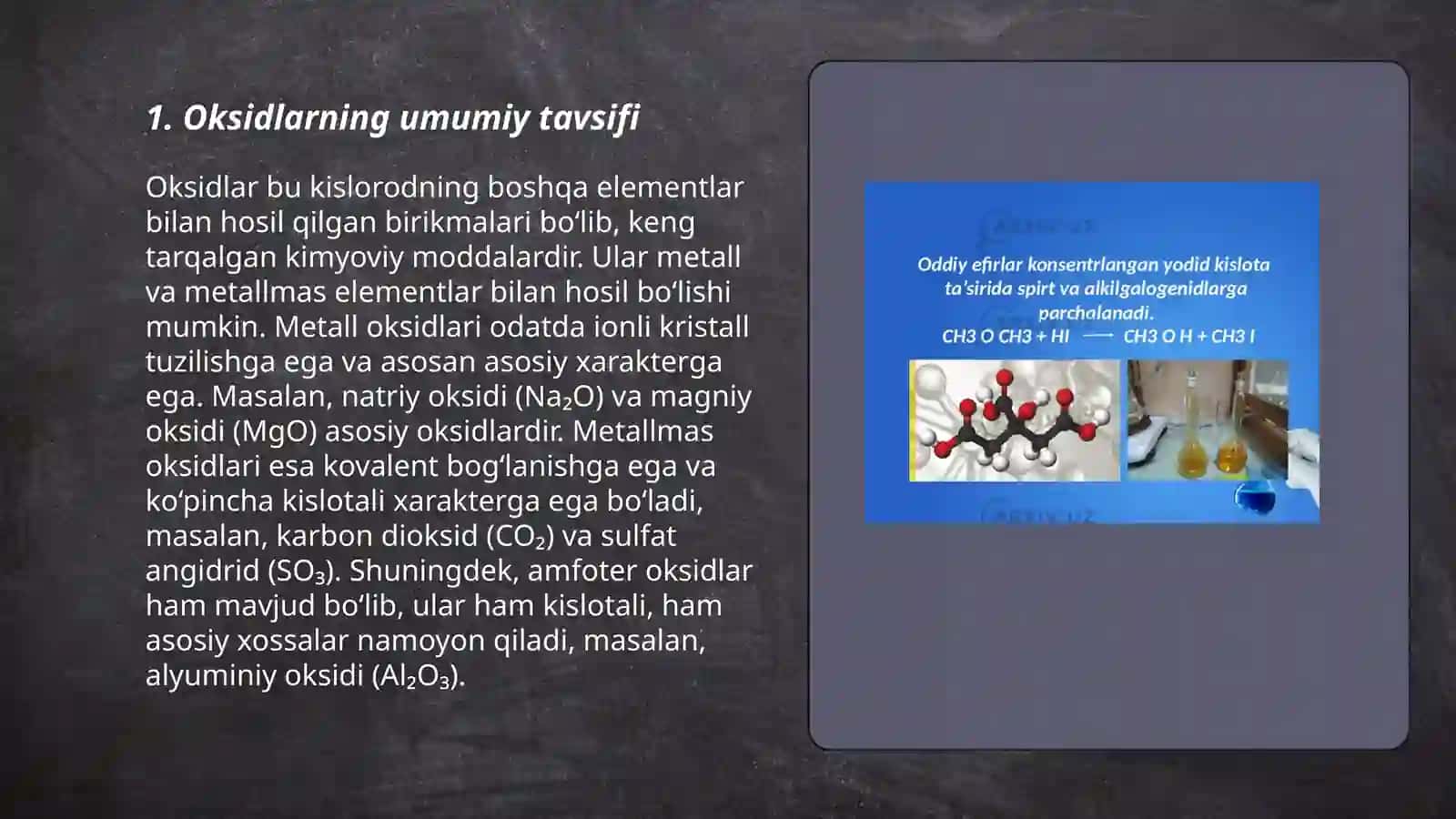 Oksidlarni olinishi va kimyoviy xossalari 3