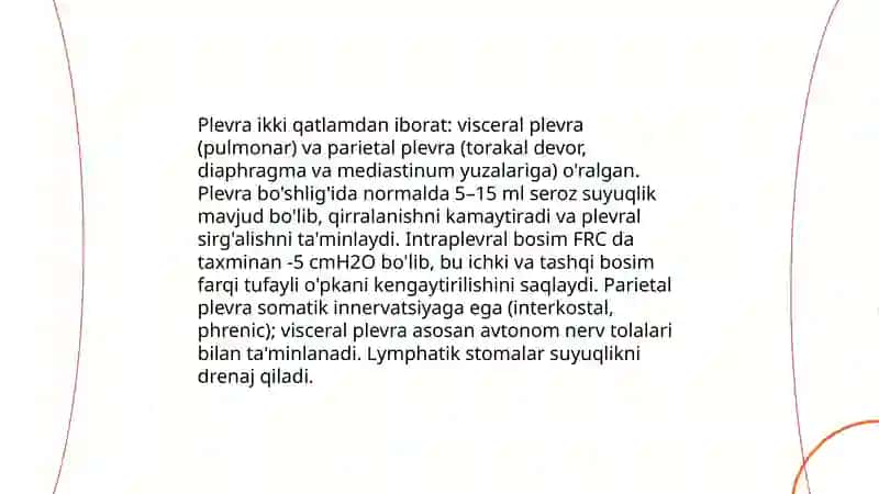 Plevra bo‘shlig‘ida havo va suyuqlik to‘planish sindromi. Gidrotoraks. Pnevmotoraks. Plevrit bilan og'rigan bemorlarni tekshirish (quruq va ekssudatli) 3