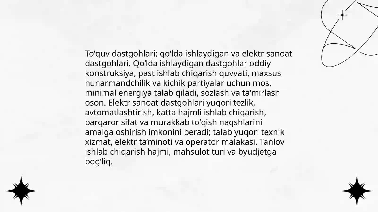 Toʻquv dastgohlari turlari va ularning tasnifi 3