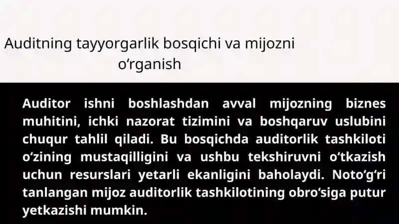 Audit tekshiruvining tashkiliy asoslari audit strategiyasi va texnologiyasi 3