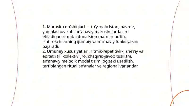 Marosim qoʻshiqlari: ijro oʻrni va badiiyati 3