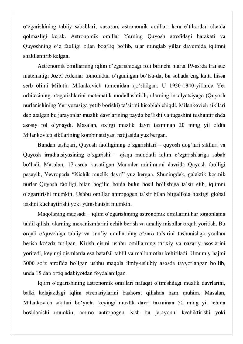 Iqlim o‘zgarishining astronomik omillari maqola 3