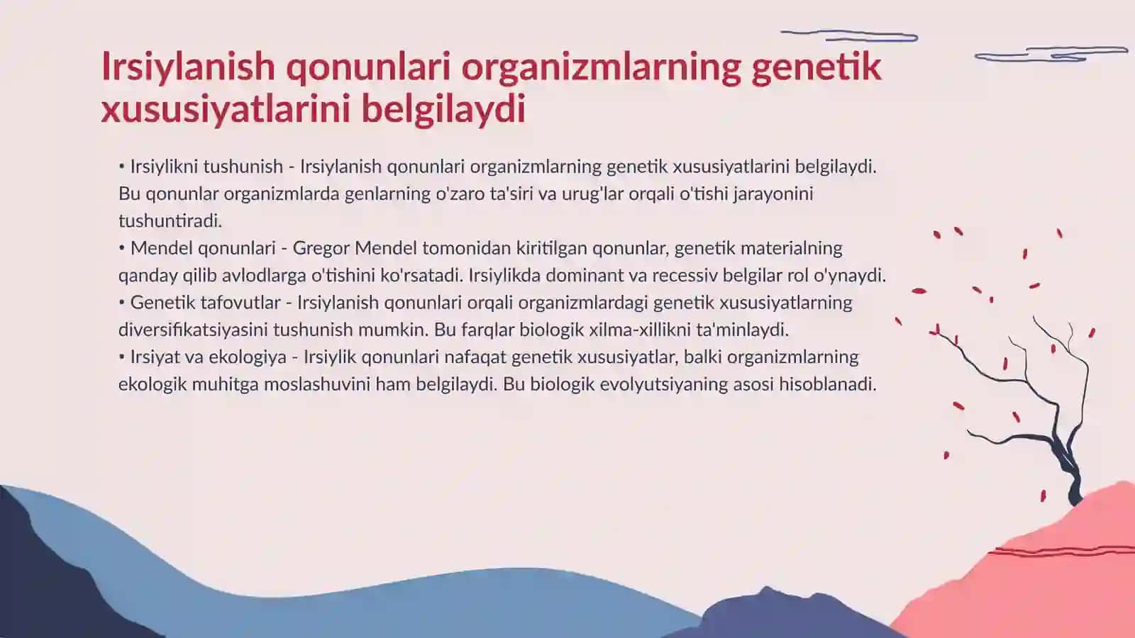 Belgilarning irsiylanish qonuniyatlari Irsiylanish qonunilari Genetik injeneriyaning tibbiyotdagi roli 3