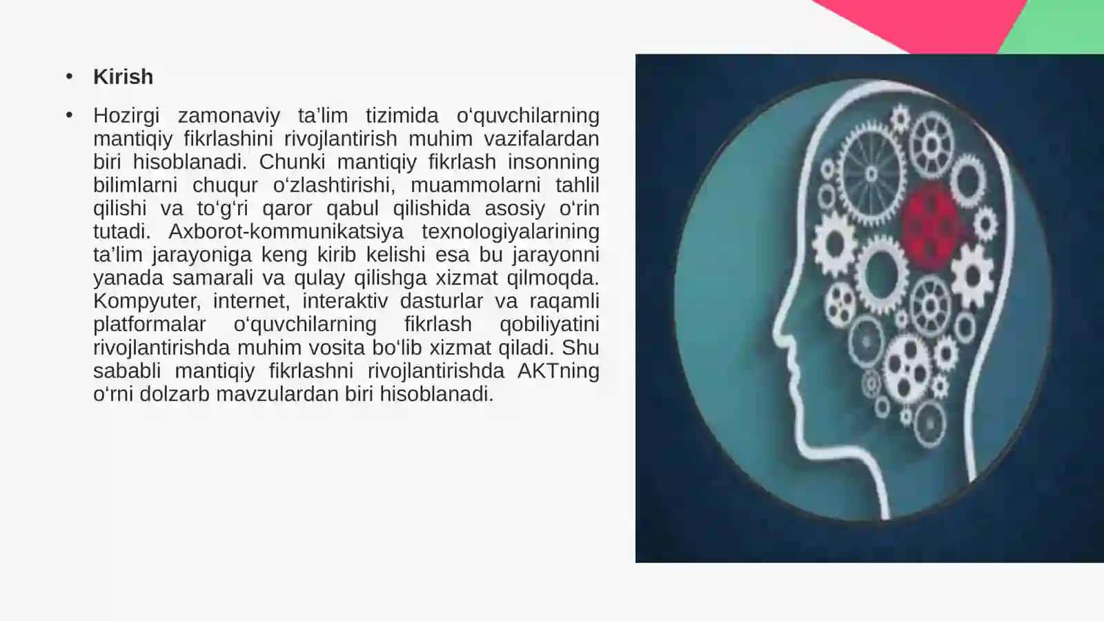 Mantiqiy fikrlashni rivojlantirishda axborot-kommunikatsiya texnologiyalarining o’rni 3