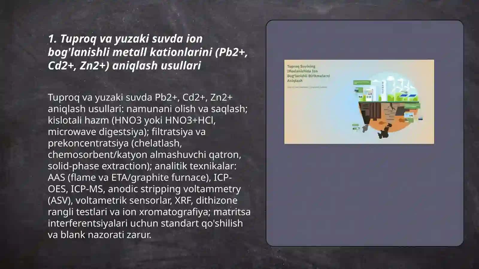 Tuproq va yuzaki suvda ion bog'lanishli birikmalarni aniqlash 3