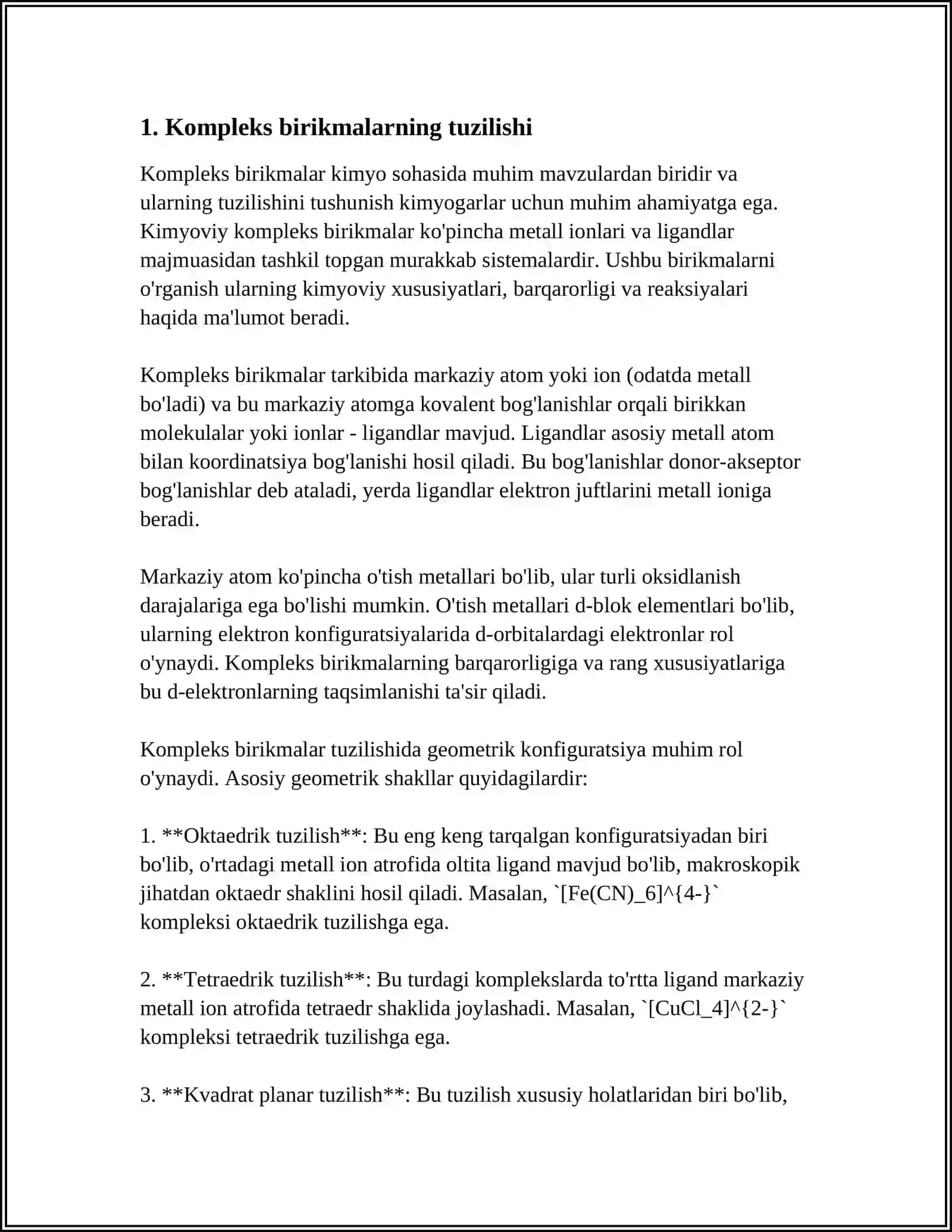 KOMPLEKS BIRIKMALARNING TURLARI VA NOMENKLATURASI 3