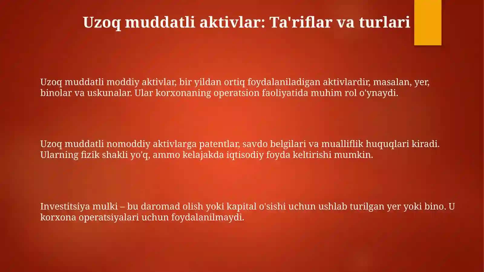 Uzoq muddatli aktivlarni hisobga olish asoslari 3