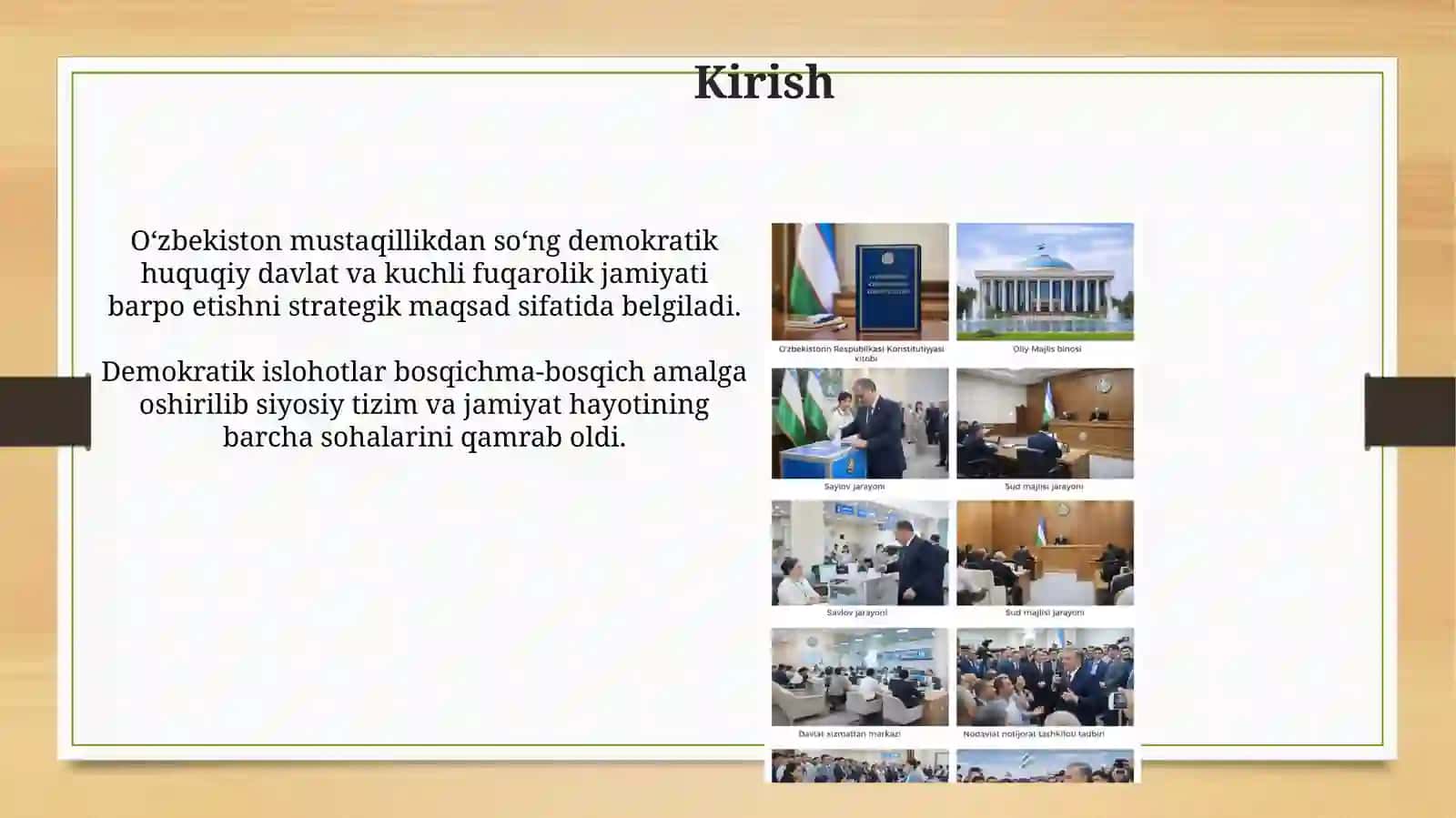 O‘ZBEKISTONDA DEMOKRATIK, FUQAROLIK JAMIYATI ASOSLARINING SHAKLLANISHI, AMALGA OSHIRILGAN SIYOSIY ISLOHOTLAR 3