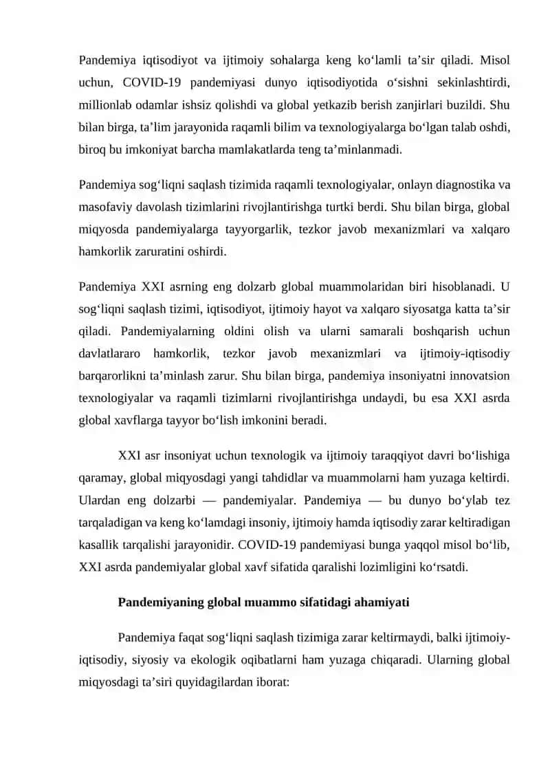 Pandemiya XXI asrning global muammosi va uning oqibatlari 3