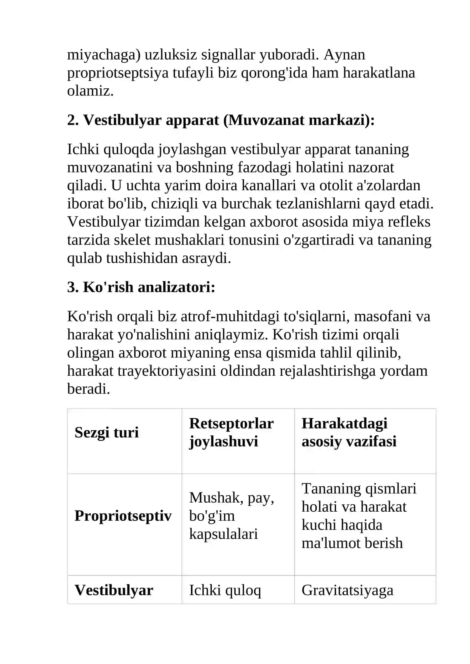 Sezgi tizimining harakatdagi ishtiroki va skelet tizimining funksional aniqlanishi (Sensor-motor integratsiya) 3