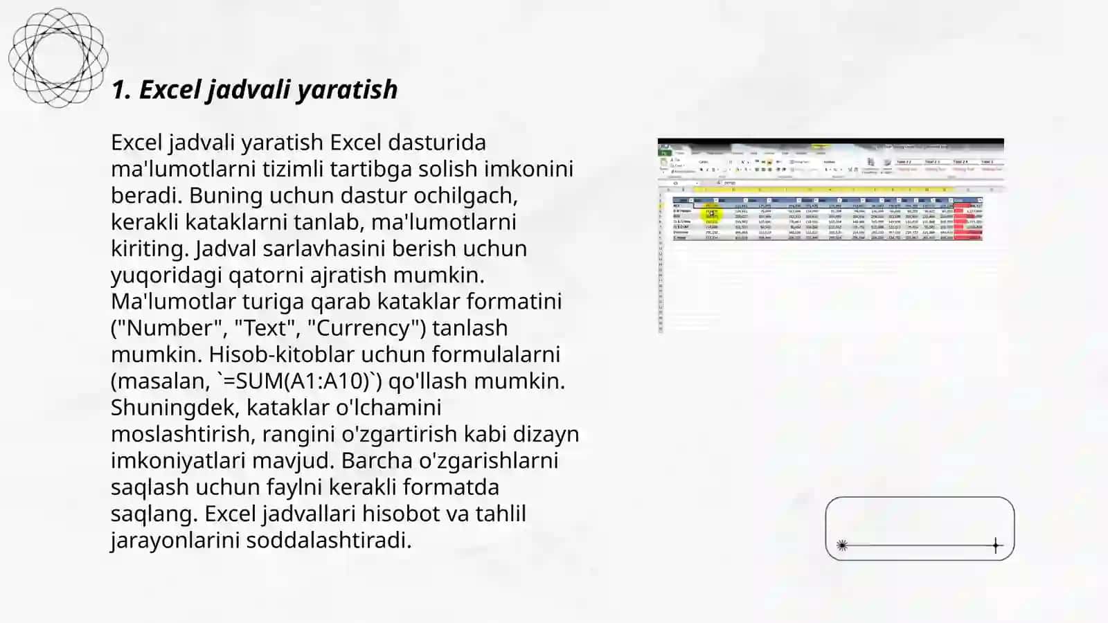Microsoft Excel jadval muxarining vazifalar 3