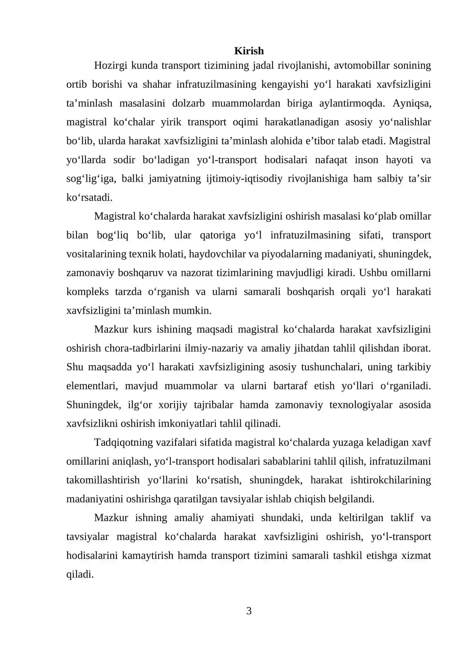 Magistral ko‘chalarda harakat xavfsizligini nazariy asoslari va uni oshirish choralari 3