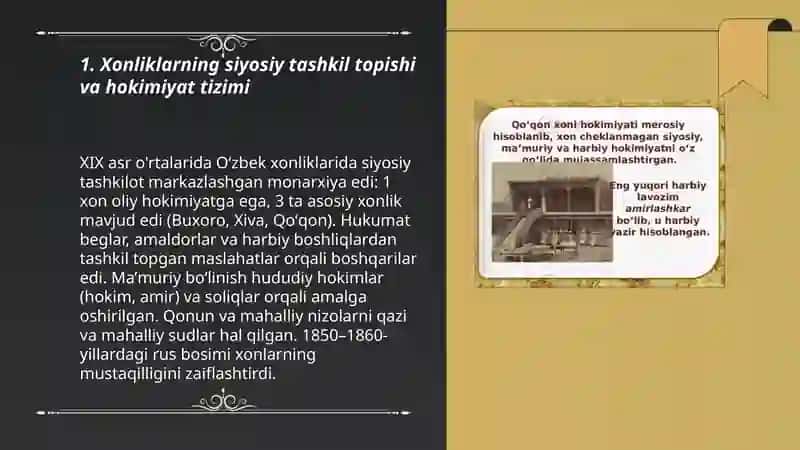 XIX ASR O'RTALARIDA OʻZBEK XONLIKLARDAGI SIYOSIY VA IJTIMOΟΙΥ-IQTISODIY HAYOT 3