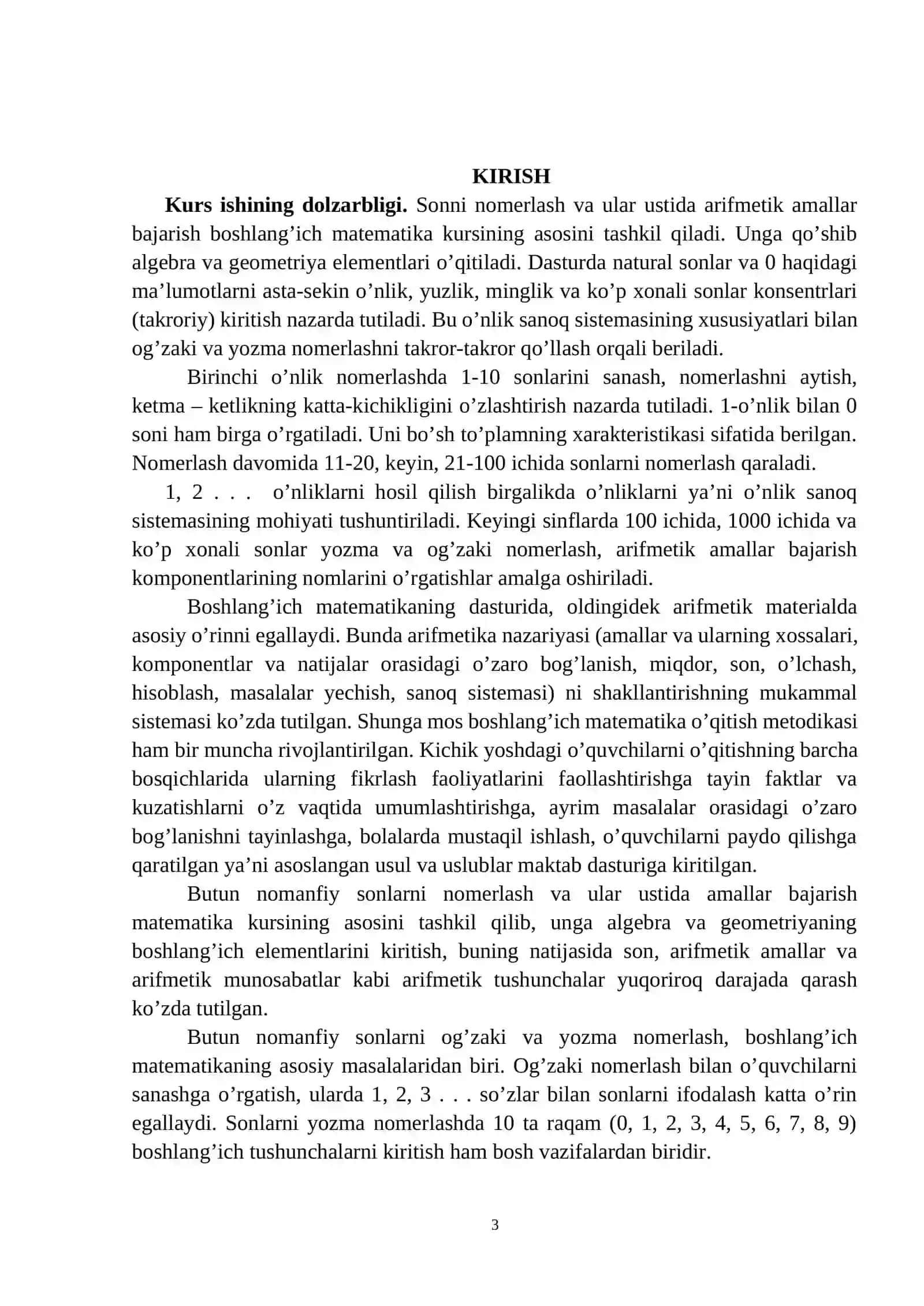 "KONSENTRLAR BO‘YICHA NOMERLASHGA O‘RGATISH METODI" MAVZUSIDA TAYYORLAGAN KURS ISHI 3