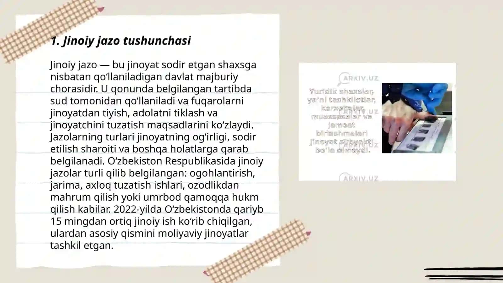 Jinoiy jazo tushunchasi va tizimi. Jazo tayinlash 3