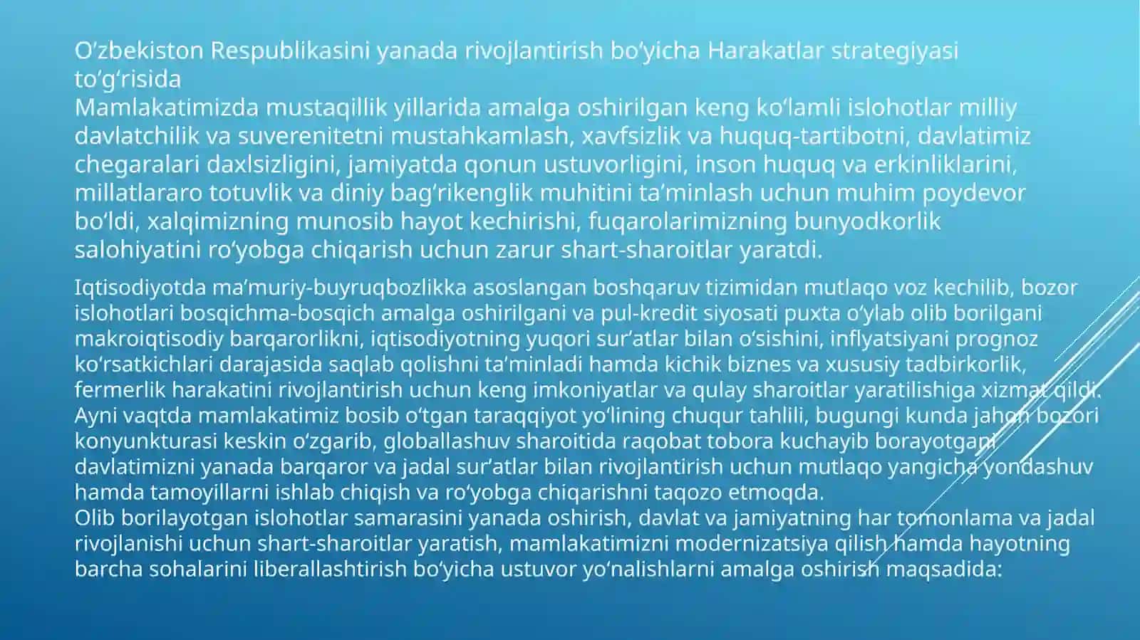 O'zbekiston Respublikasini yanada rivojlantirish bo'yicha Harakatlar strategiyasi 3