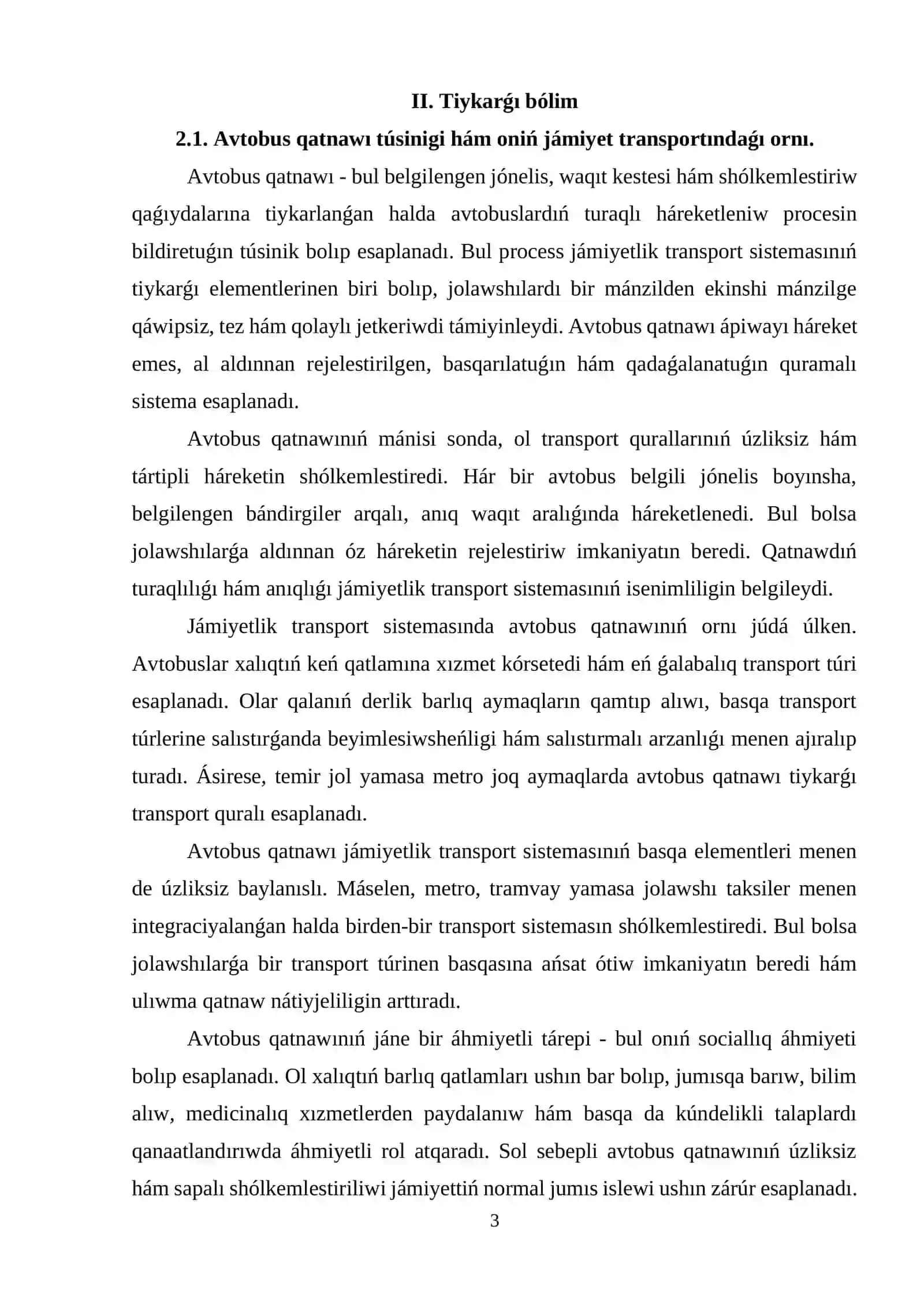 Avtobus qatnawı hám qatnawı haqqında túsinik 3