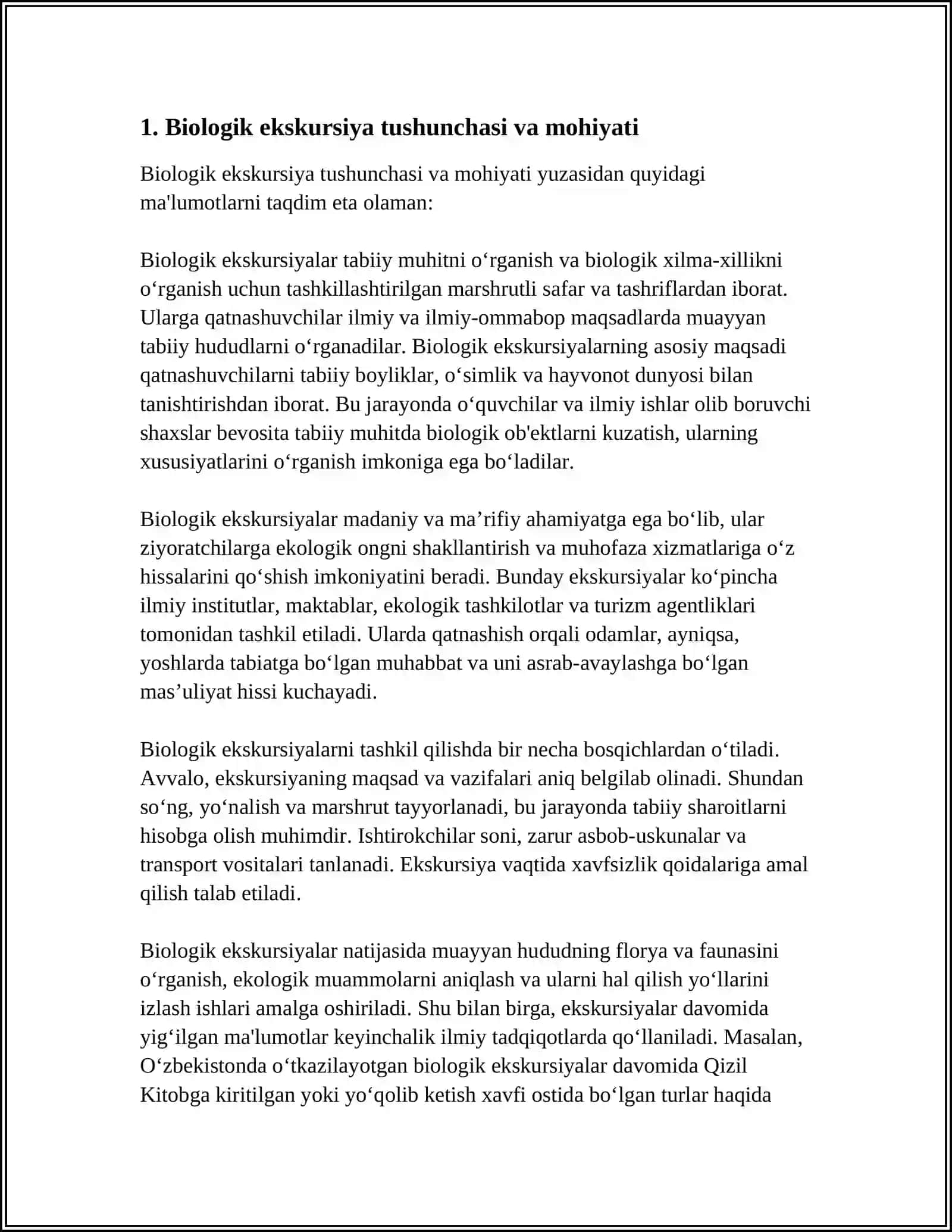 BIOLOGIK EKSKURSIYALARDA O‘QUVCHLARDA BILISH FAOLIYATINI FAOLLASHTIRISHNI LOYIHALASHTIRISH 3