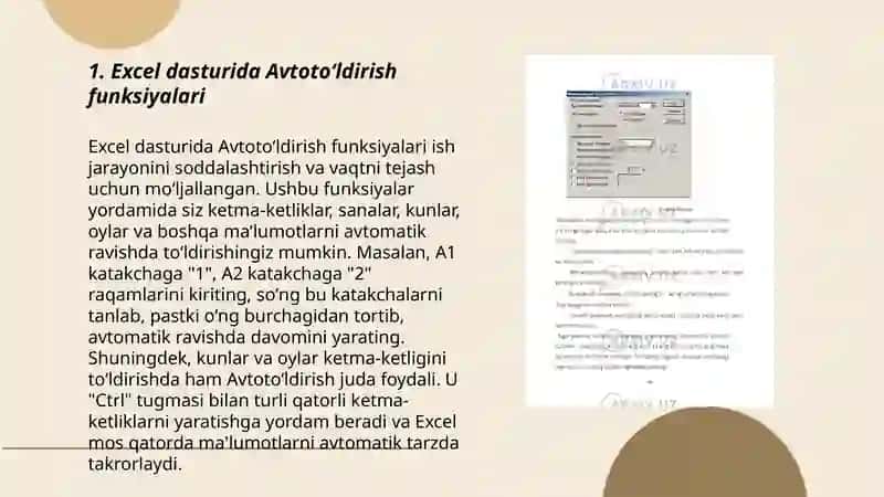 Excel dasturida Avtotoʻldirishlar va Avtohisoblashlar diograma yaratish 3