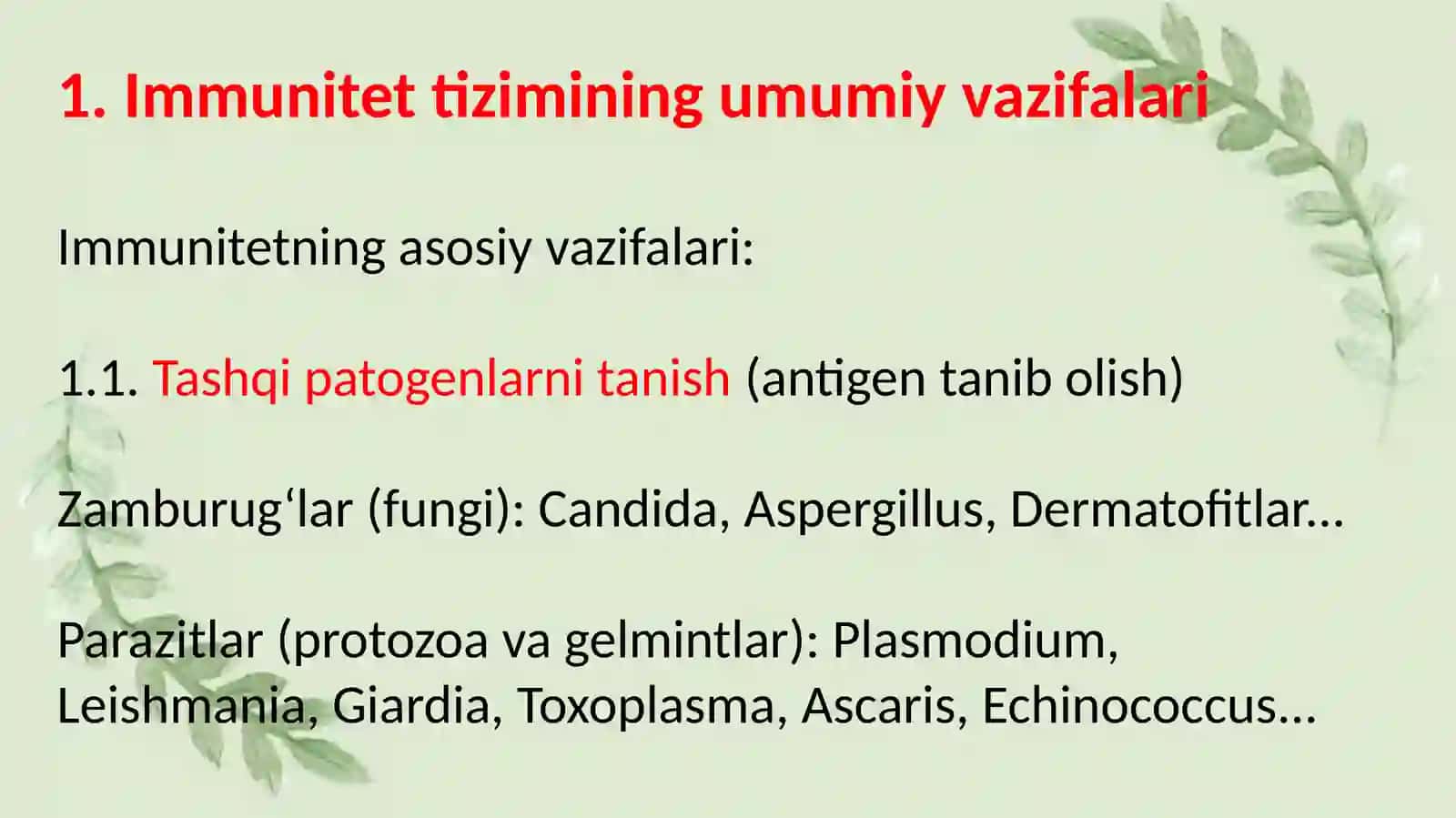 immunitet tizimi faoliyati bilan zamburug'li va parazitlar kasalliklar kelib chiqishidagi bog'liqlik 3