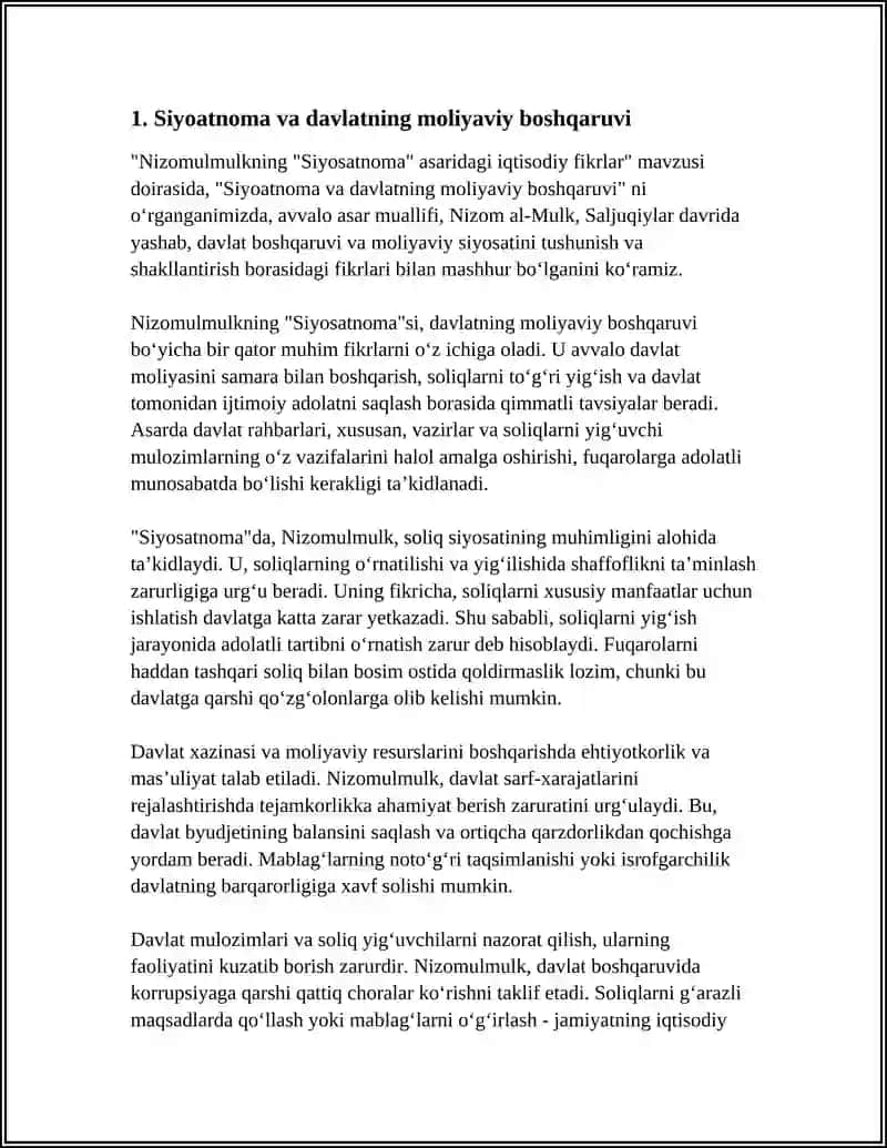 NIZOMULMULKNING "SIYOSATNOMA" ASARIDAGI IQTISODIY FIKRLAR 3