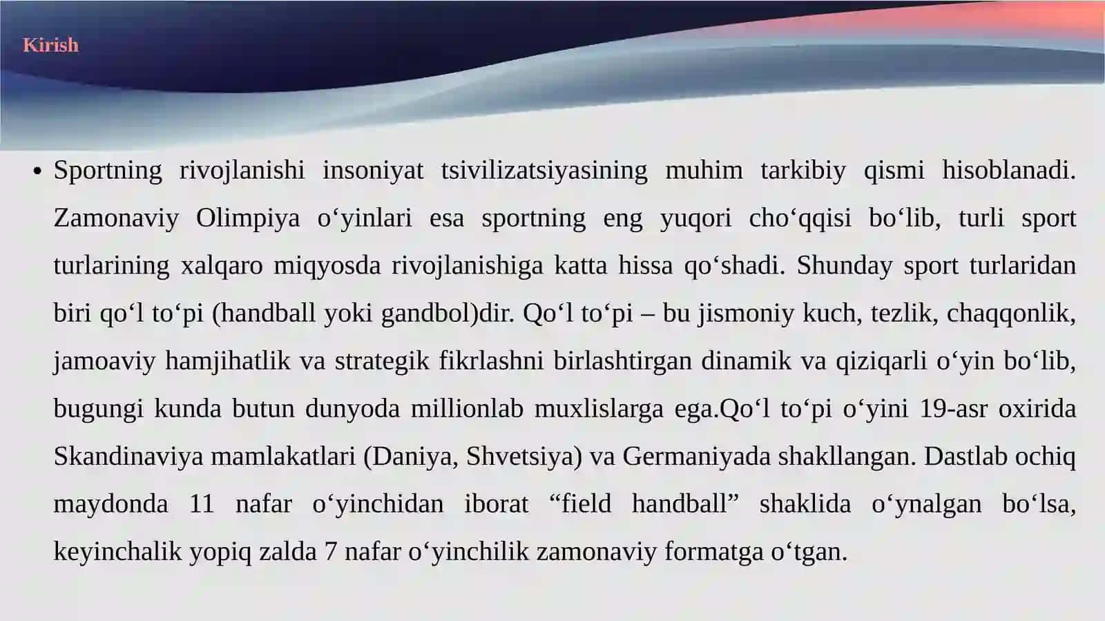 Qo‘l to‘pi bo‘yicha Olimpiada o‘yinlarining o‘tkazilishi 3