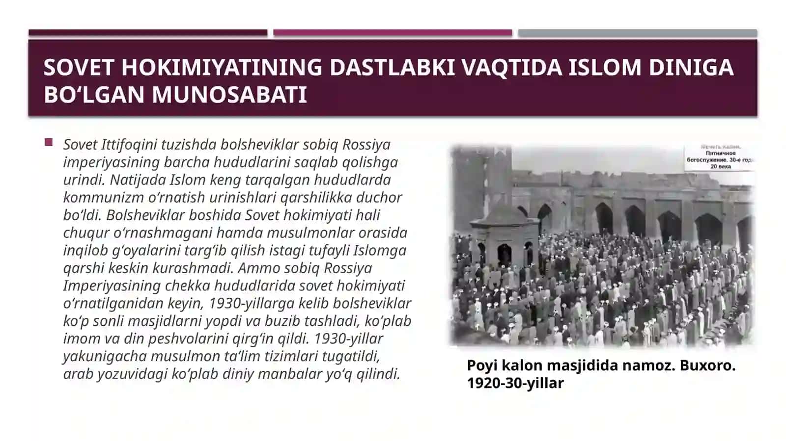 Sovet hokimiyatining Islom diniga boʻlgan munosabati 3