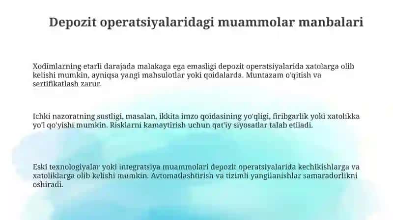 Bankdagi depozit operatsiyalardagi muamolarni tahlil qilish 3