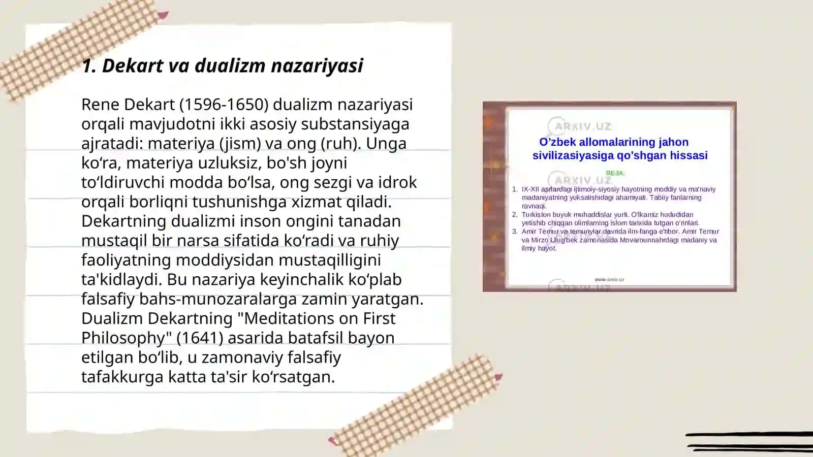 Rene Dekartning falsafaga qoʻshgan xissasi 3