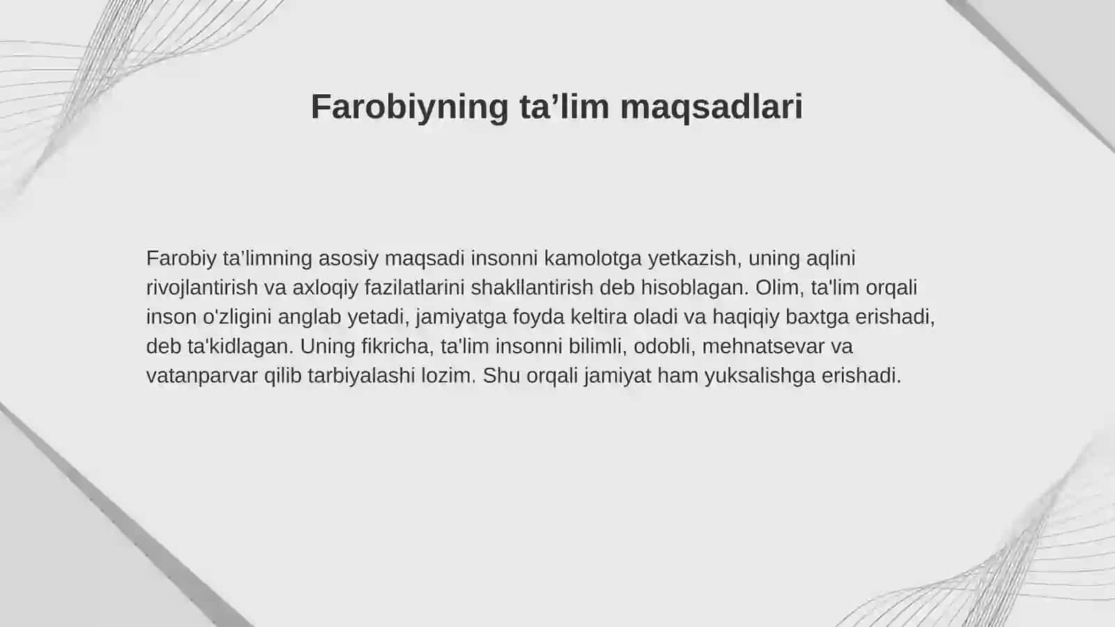 Abu Nasr Farobiyning ta’limiy-tarbiyaviy qarashlari,barkamol avi lodnishakllantirish falsafasi 3