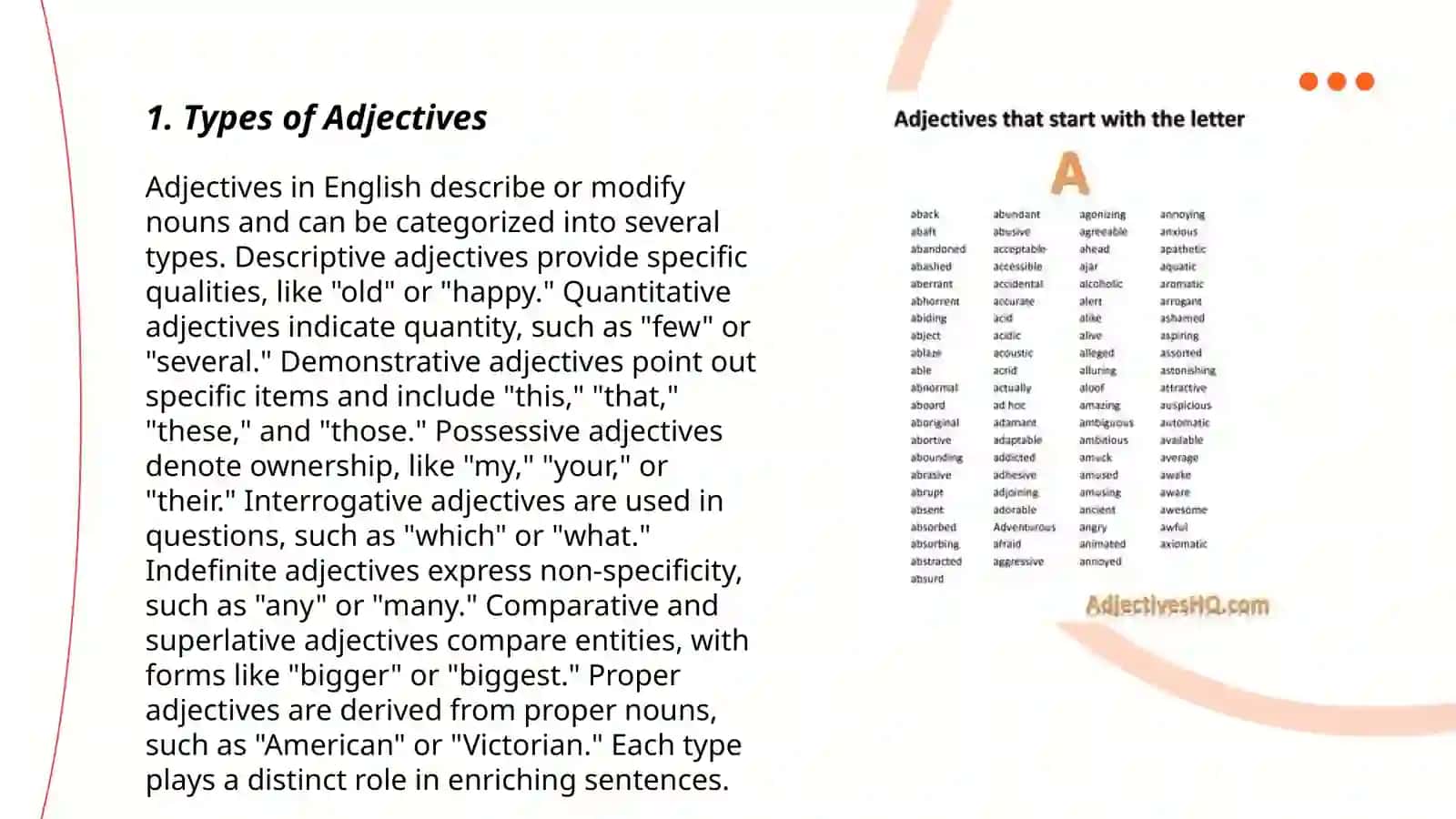 Types of Adjectives 3