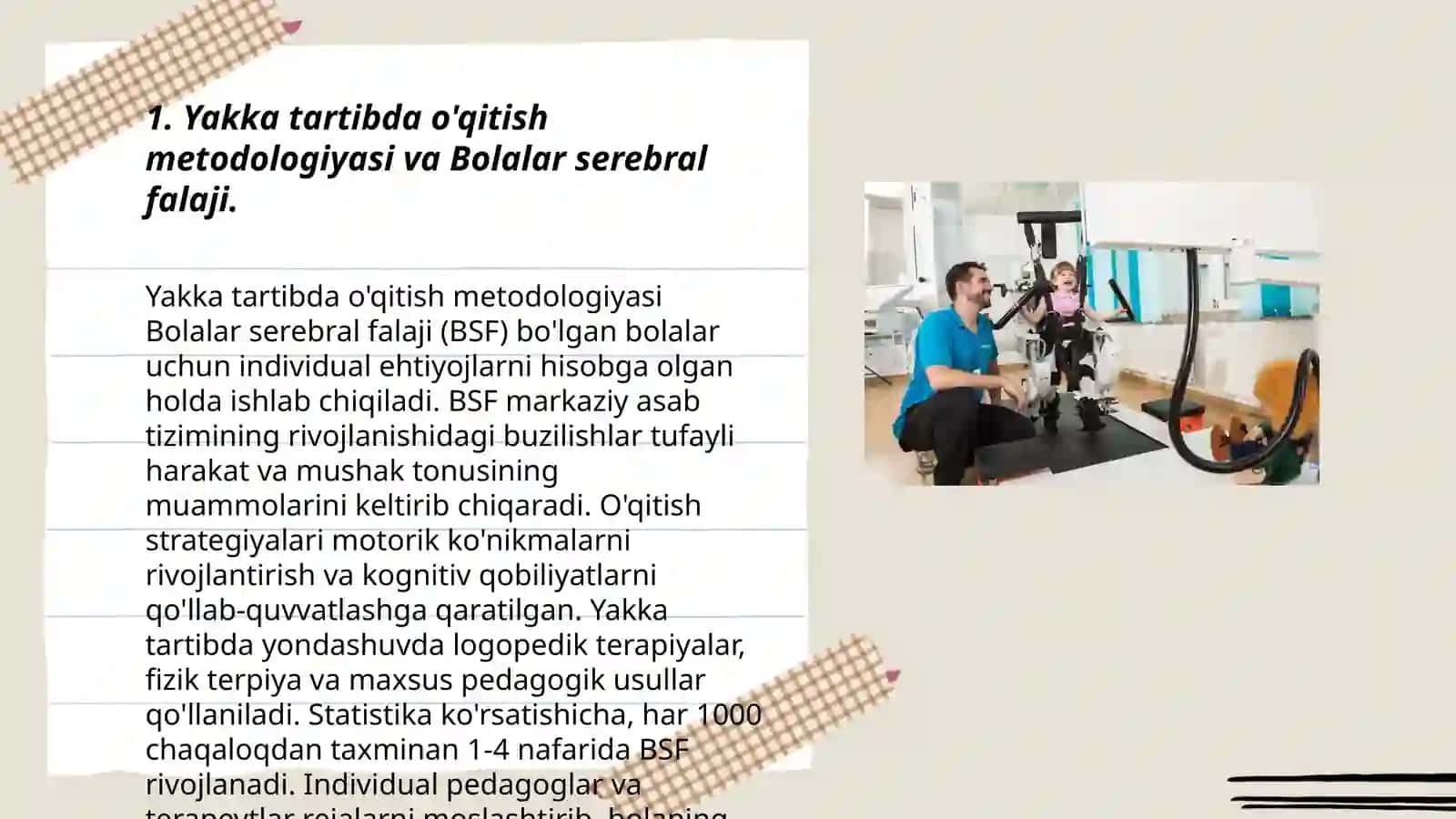 Yakka tartibda o'qitish metodologiyasi va Bolalar serebral falaji 3